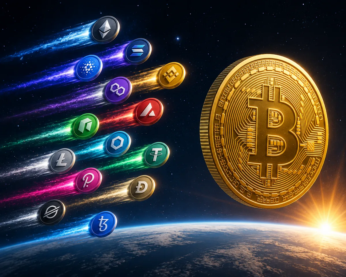 Illustration of altcoins racing ahead of Bitcoin on a seasonal chart