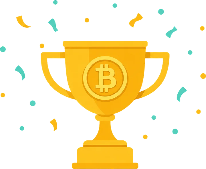 Illustration of a gold trophy with a coin and confetti