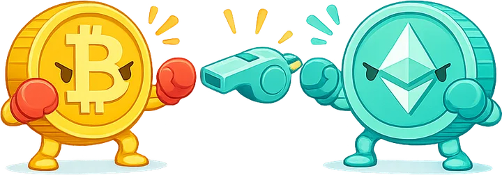 Illustration of two coins facing off