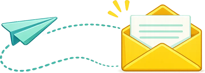 Illustration of a paper plane flying toward an envelope