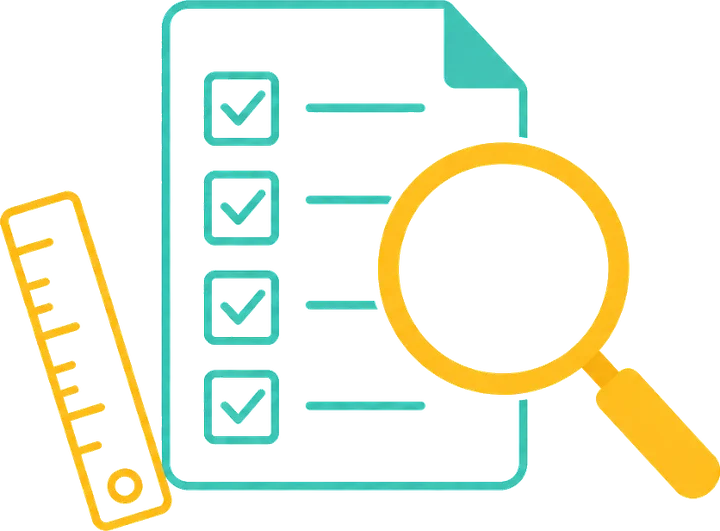 Illustration of a magnifying glass over a ticked checklist