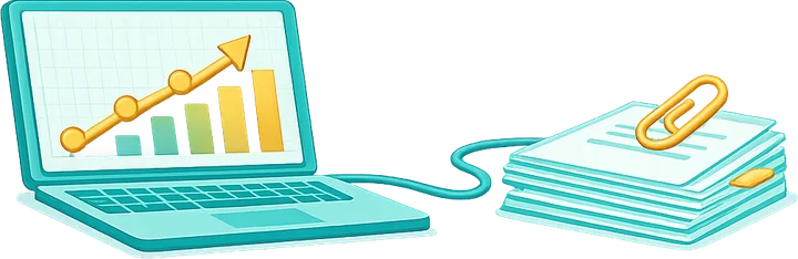 Illustration of a laptop linked to a stack of tax documents
